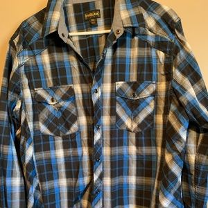 Men’s blue black and gray casual button-down